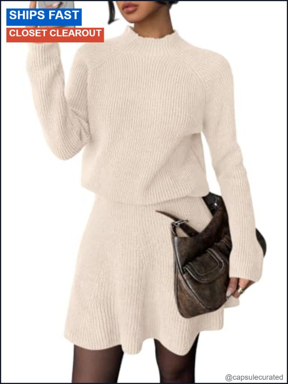 Women's 2 Piece Sweater and Mini Skirt Set Crewneck Raglan Sleeve Fall Outfit